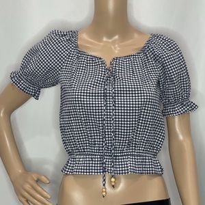 Gingham elastic off shoulder Crop Top